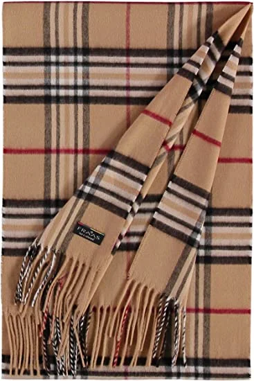 Mens Women Winter Warm Cashmere Felling Plaid Tassel Soft Long Cotton Scarf