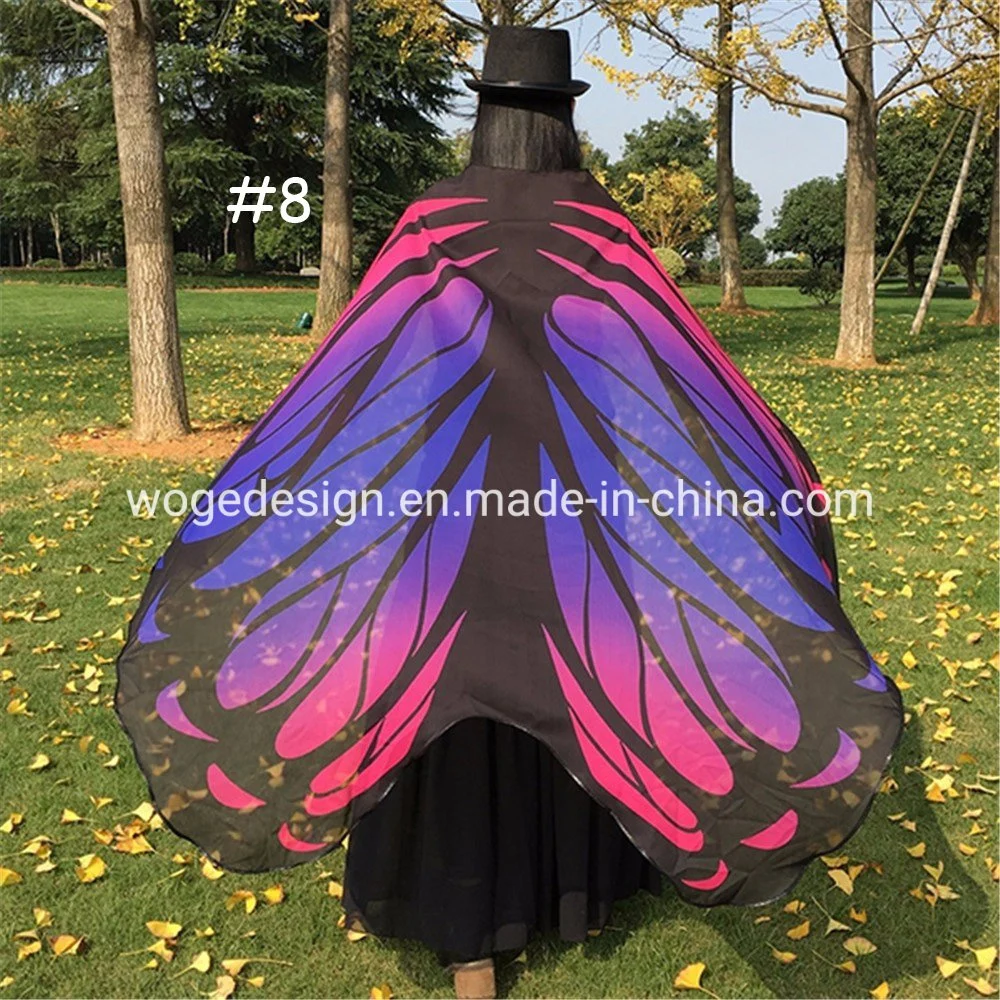 Wider Wings Halloween Festivals Wrap Shoulders Lady Cape Dress Accessories Print Chiffon Polyester Butterfly Shawl for Dancing Cosplay