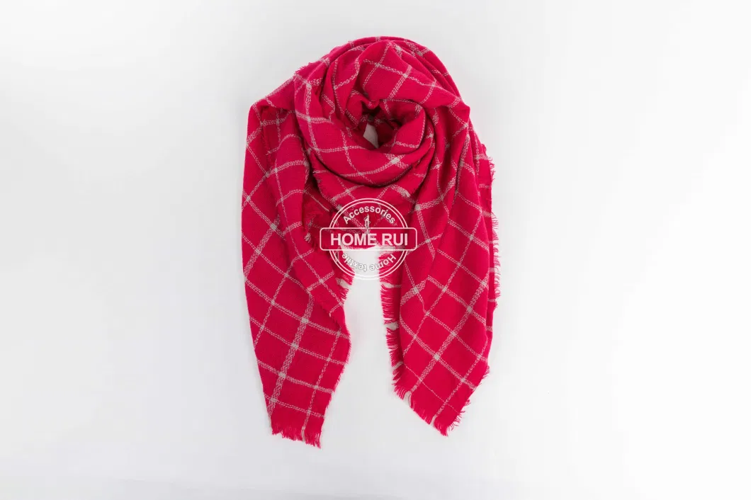 Wholesaler Outerwear Apparel Accessory Women Winter Red Fringe Checks Grid Tartan Warm Pashmina Windowpane Beach Headwear Blanket Scarf Shawl