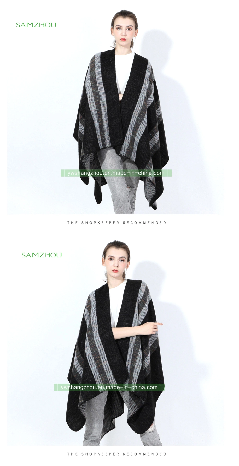 Striped Jacquard Cape Fashion Scarf Western Lady Cashmere Shawl Winter