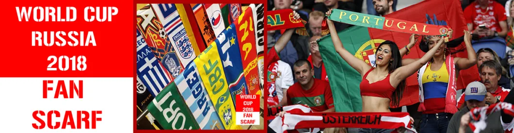 Fashion Knitted Football Fans Printing Silk Long Scarves with Embroidery Satin Polyester