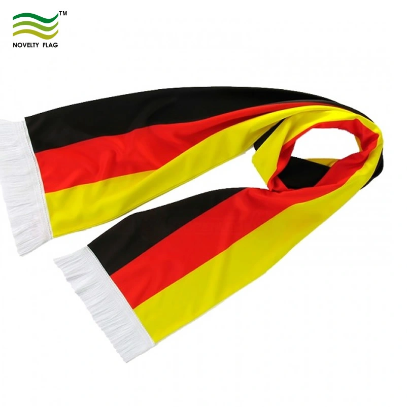 Fashion Knitted Football Fans Printing Silk Long Scarves with Embroidery Satin Polyester