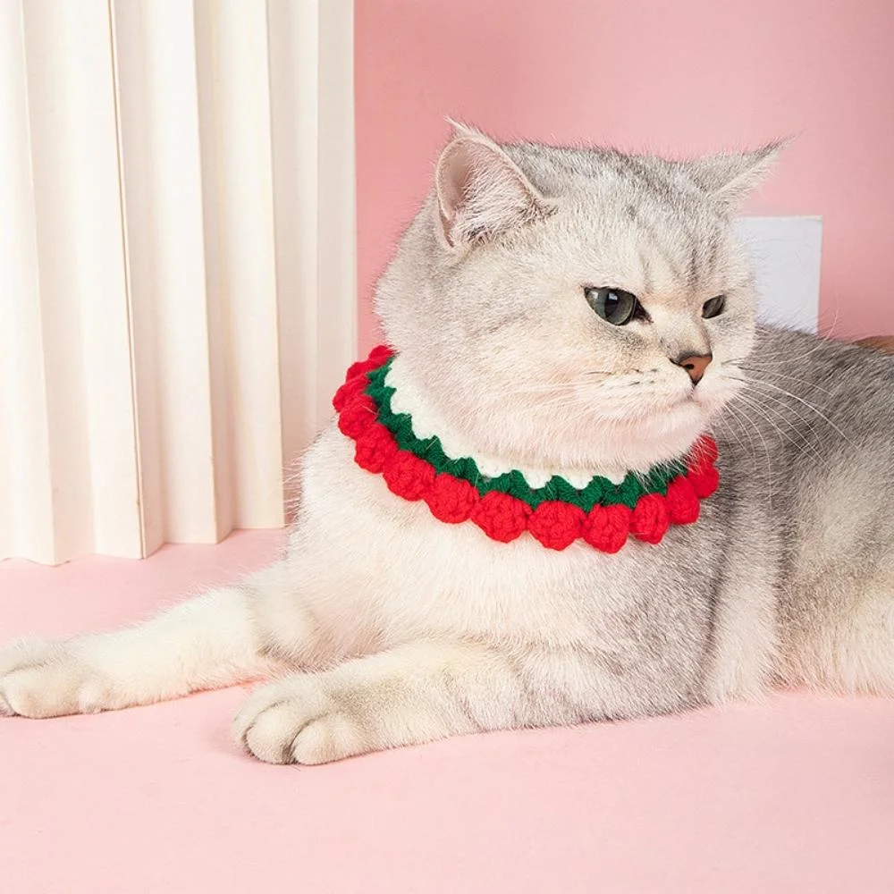 Pet Accessories Cute Floral Edge Cat Collar Knitted Bib Scarf Crochet Esg22008