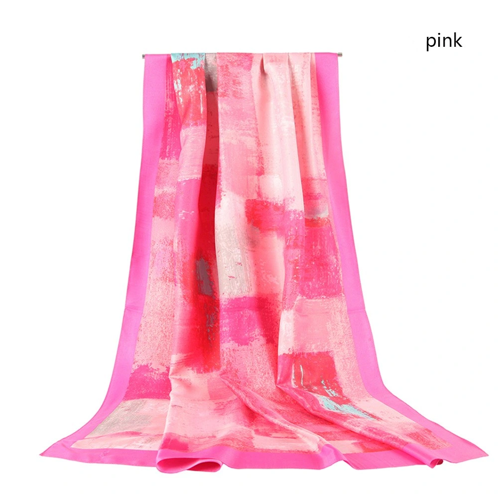 Large Hijab Scarves for Women Fashion Geometric Print Silk Feeling Twill Scarf Female Rectangular Graffito Print Shawls Head Scarfs for Ladies