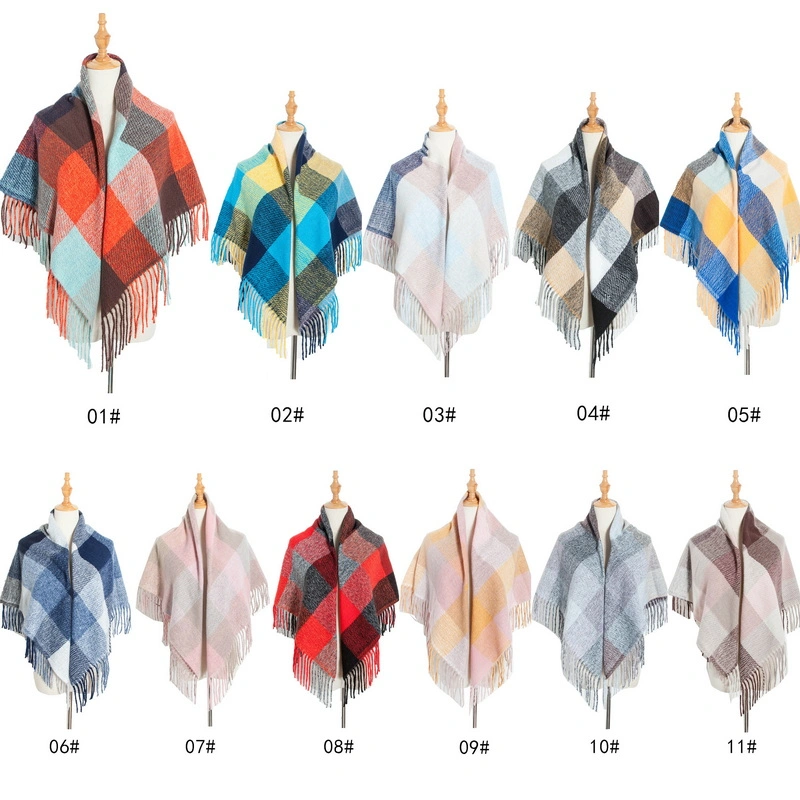 Versatile Customised Plaid Square Scarf with Tassels for Ladies