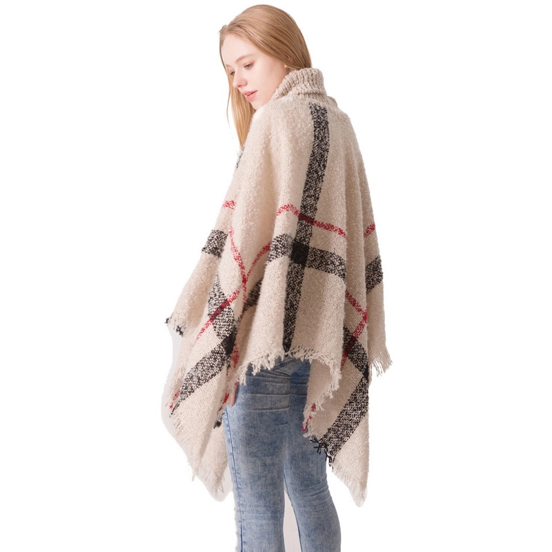 Wholesale Ladies Plaid Poncho Scarf with High Collar