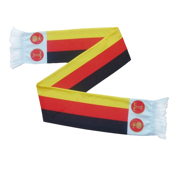 Fashion Knitted Football Fans Printing Silk Long Scarves with Embroidery Satin Polyester