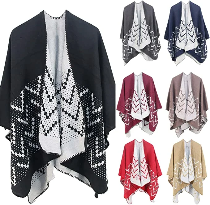 Winter Warm Oversized Printing Blanket Cape Wraps Shawl Cardigans