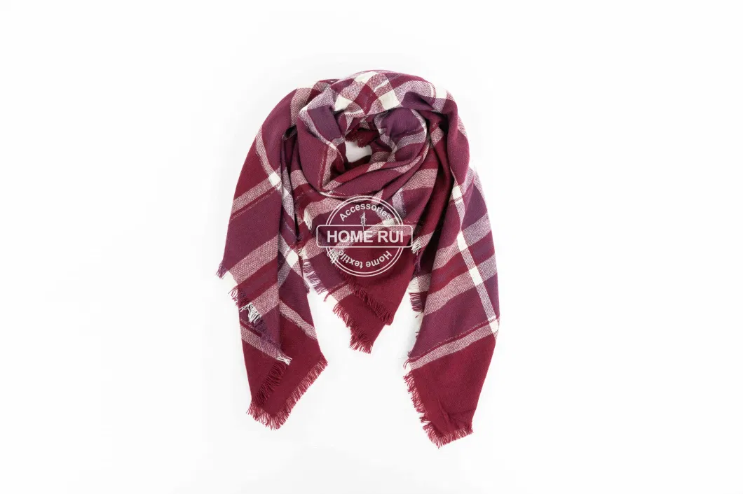 Wholesaler Outerwear Apparel Accessory Spring Winter Red Fringe Checks Grid Tartan Pashmina Windowpane Lurex Metalic Headwear Oversize Blanket Scarf Shawl