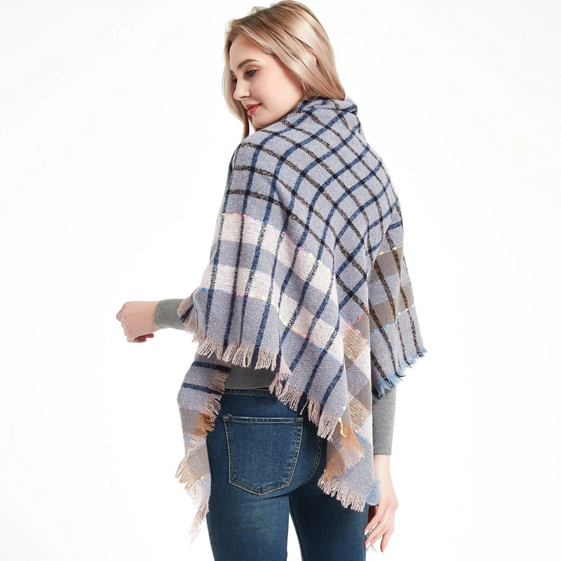 Custom Oversized Winter Plaid Print Triangular Scarf for Ladies