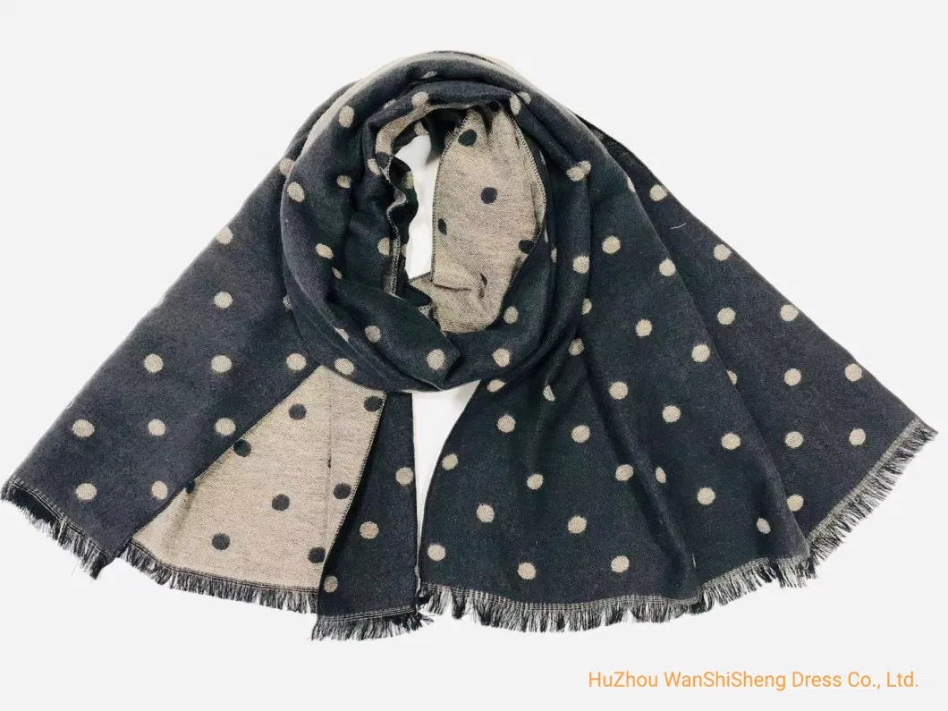 Ladies Fashion Brused Scarf 100%Polyester Polular Black Dots Shawl /Poncho/Ruana/Wrap/Cape