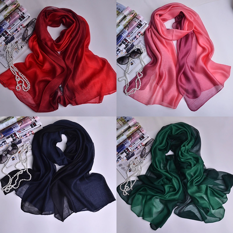 Fashion Top Quality Long Head Scarf Hijab Gradient Silk Scarf for Women