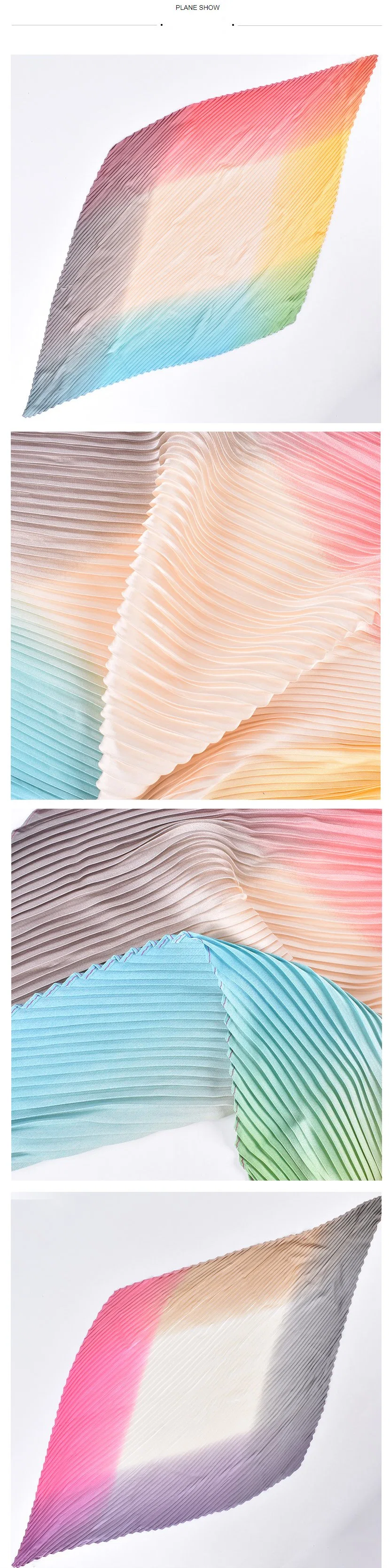 70*70cm Gradation Colorful Pleated Polyester High Quality Scarf for Women