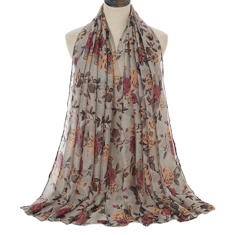 New Style Floral Print Bali Yarn Beach Towel Travel Sun Shawl Polyester Cotton Long Soft Lady Scarf