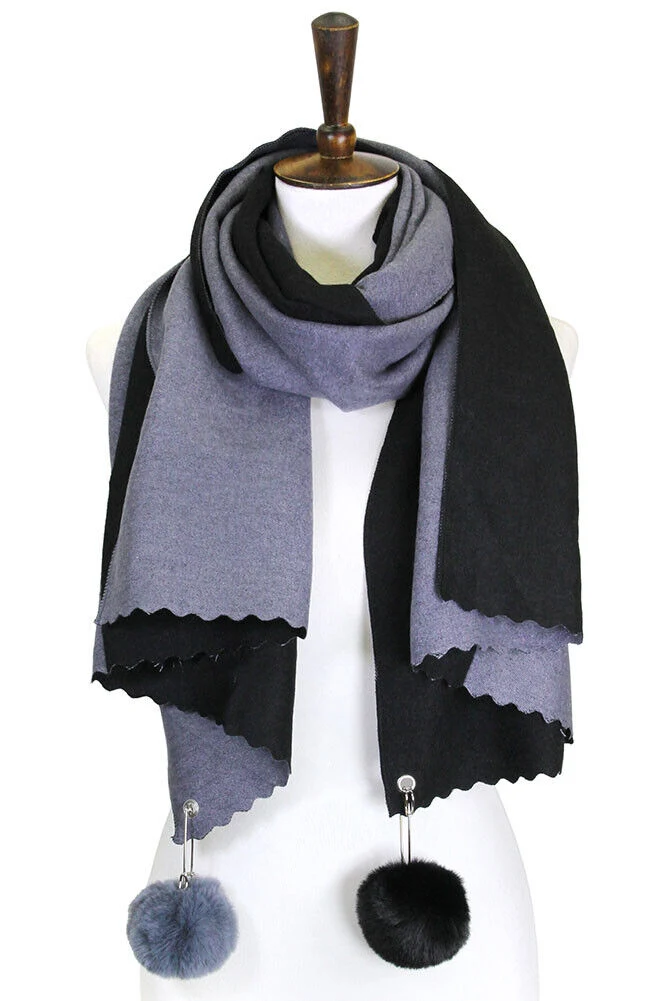 Two Sided Cashmere Feel Soft Oversized Wrap Scarf with POM POM