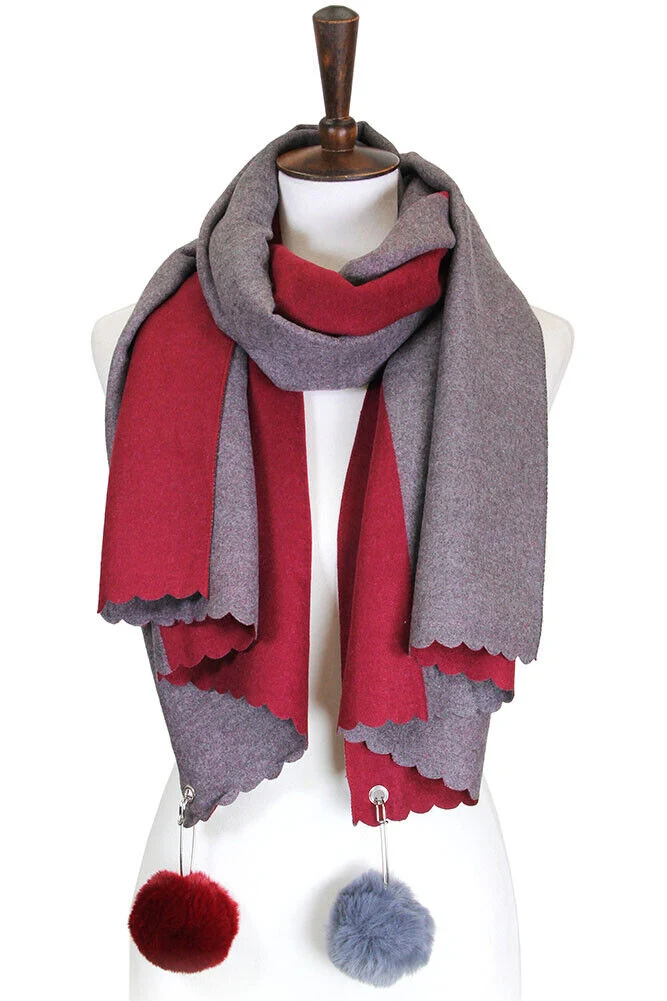 Two Sided Cashmere Feel Soft Oversized Wrap Scarf with POM POM