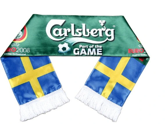 Fashion Knitted Football Fans Printing Silk Long Scarves with Embroidery Satin Polyester