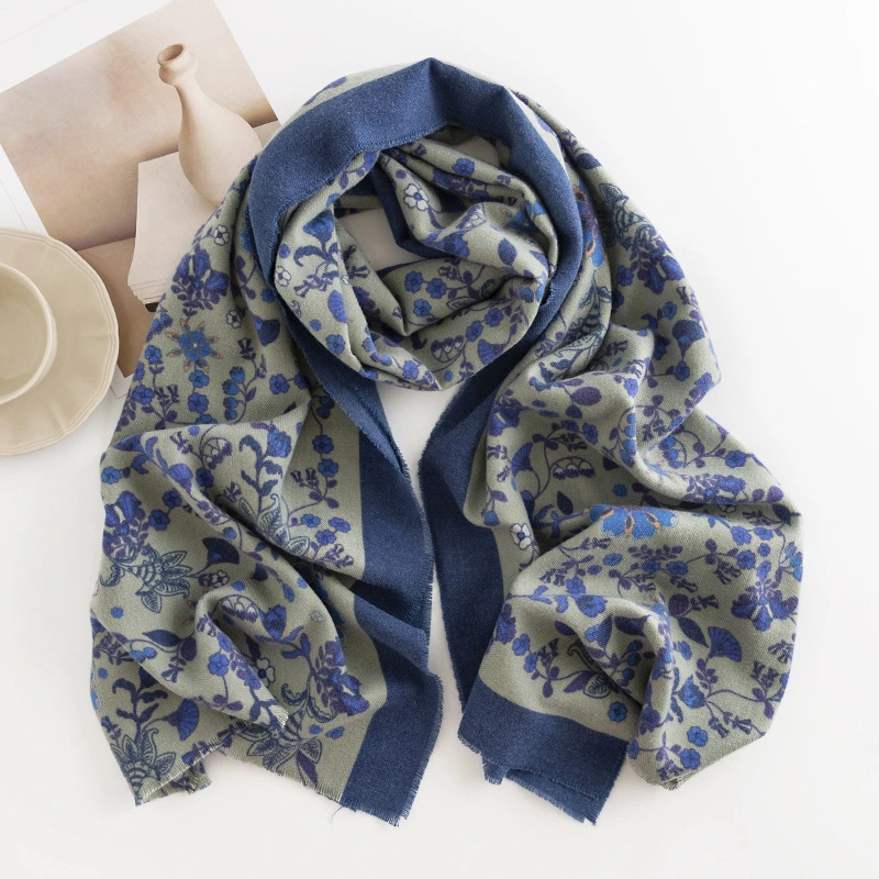 Autumn and Winter Small Flowers Elegant Celebrity Style Printed Faux Cashmere Scarf