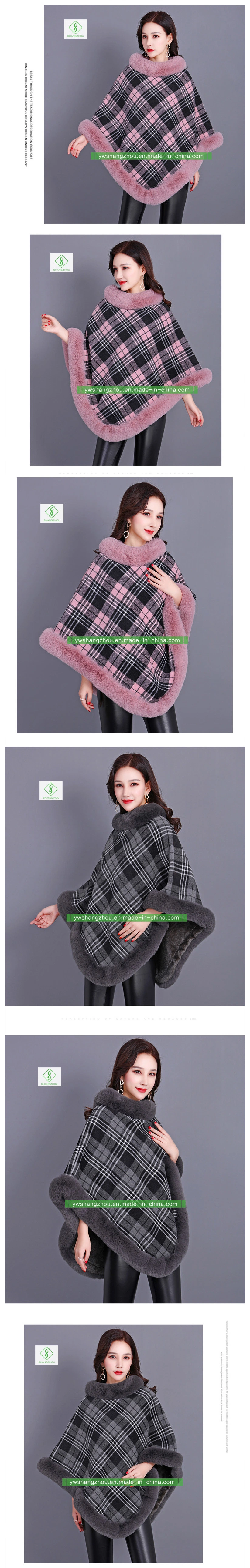 European Round Collar Plaid Women Sleeveless Cashmere Thickened Shawl Poncho