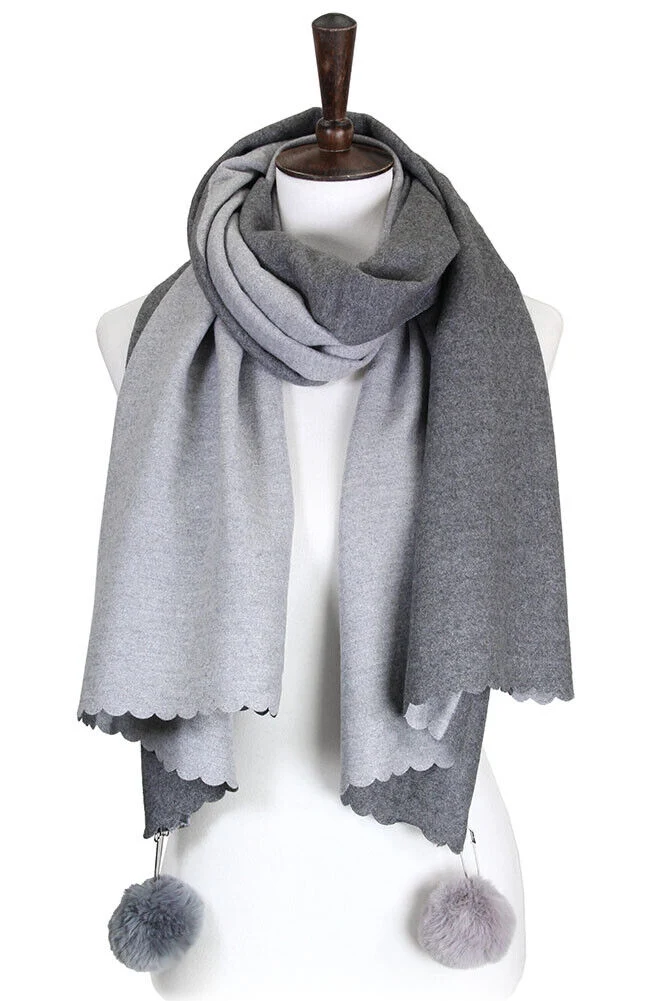 Two Sided Cashmere Feel Soft Oversized Wrap Scarf with POM POM