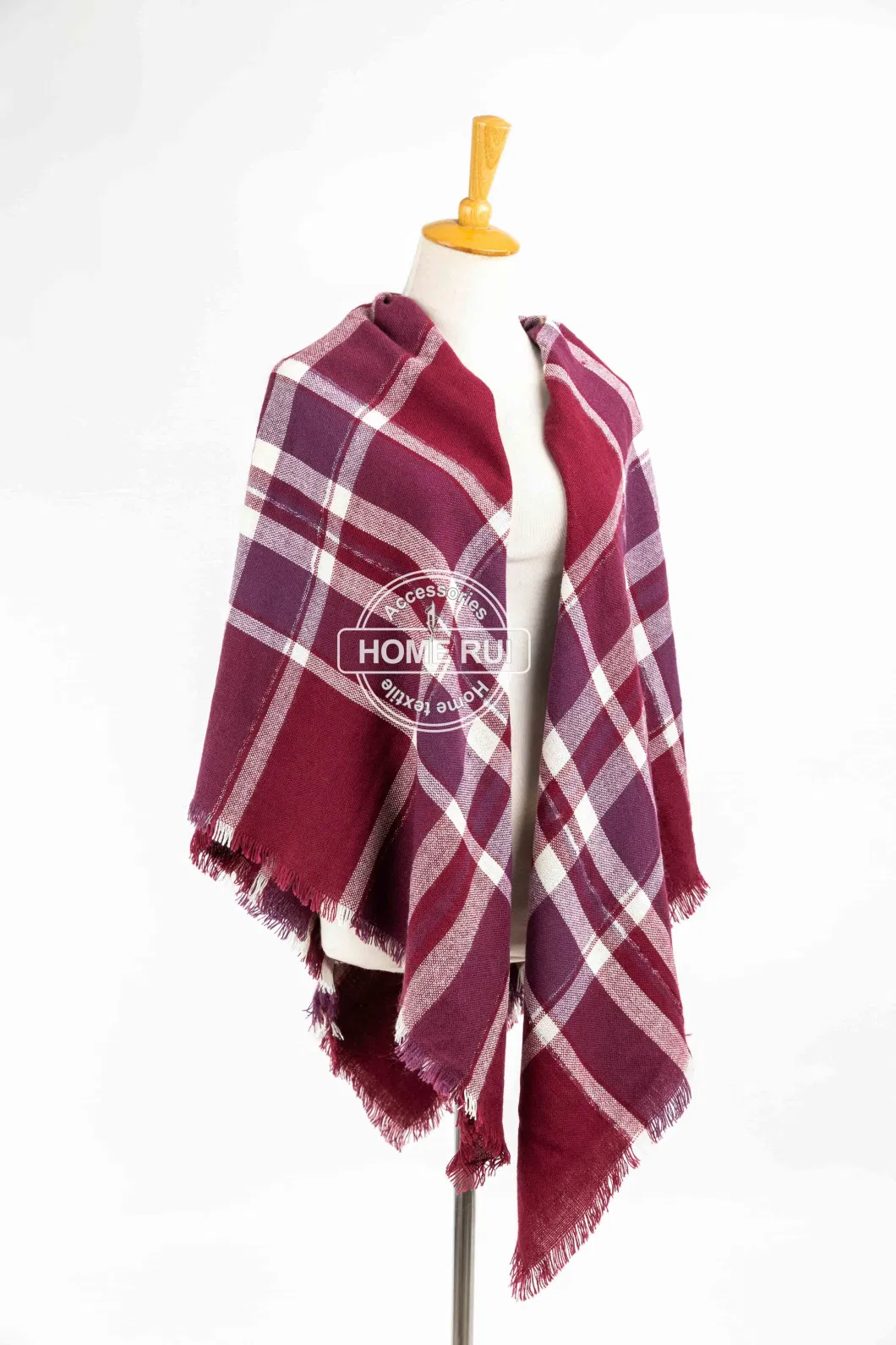 Wholesaler Outerwear Apparel Accessory Spring Winter Red Fringe Checks Grid Tartan Pashmina Windowpane Lurex Metalic Headwear Oversize Blanket Scarf Shawl