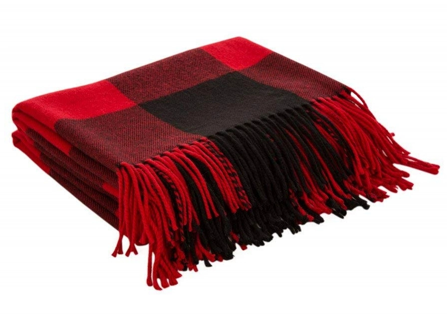 Winter Cashmere Warm Comfortable Classic Red and Black Plaid Acrylic Woven Scarf with Sleeves Wholesale