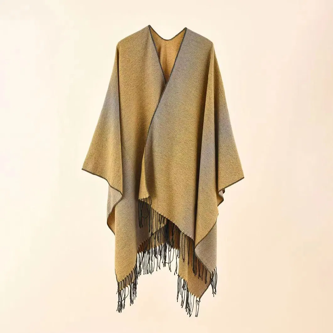 New Gradient Poncho Women Woven Ponchos and Capes Winter Cashmere Shawl/Kimono