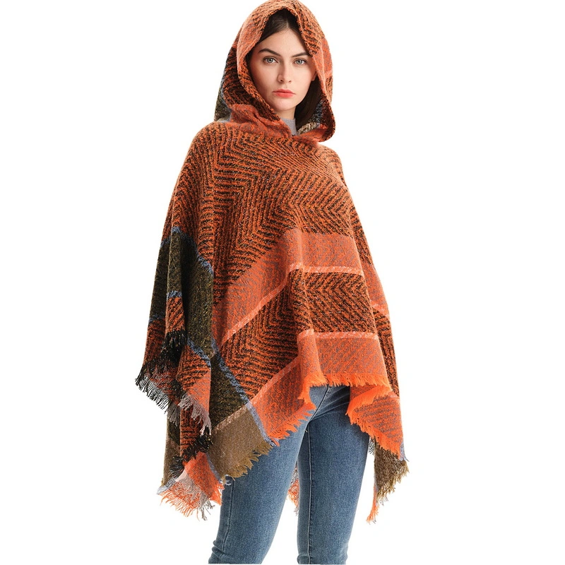 Winter Fashion Warm Ladies Hooded Poncho Shawl