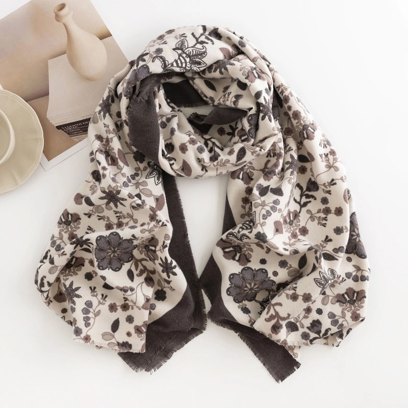 Autumn and Winter Small Flowers Elegant Celebrity Style Printed Faux Cashmere Scarf