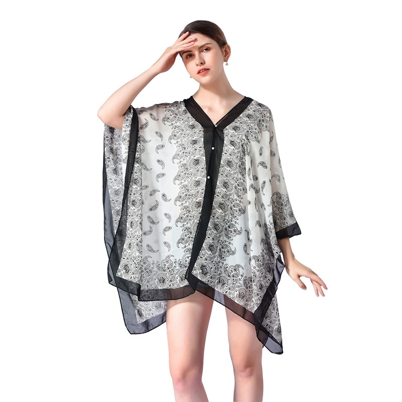 Fashion Beach Light Chiffon Cardigans Poncho with Pearl Button