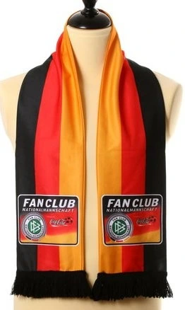 Fashion Knitted Football Fans Printing Silk Long Scarves with Embroidery Satin Polyester