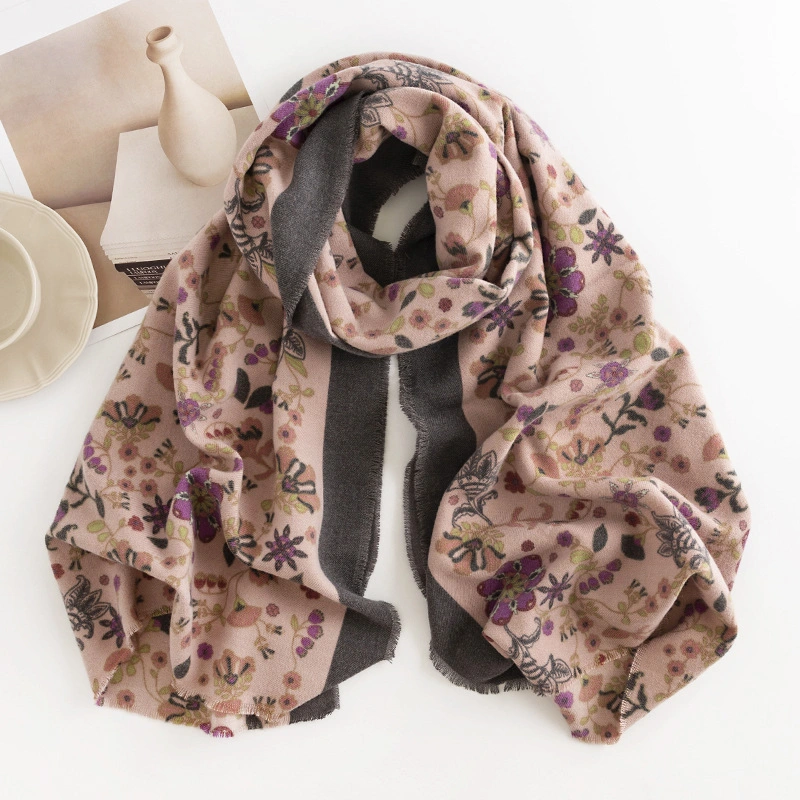 Autumn and Winter Small Flowers Elegant Celebrity Style Printed Faux Cashmere Scarf