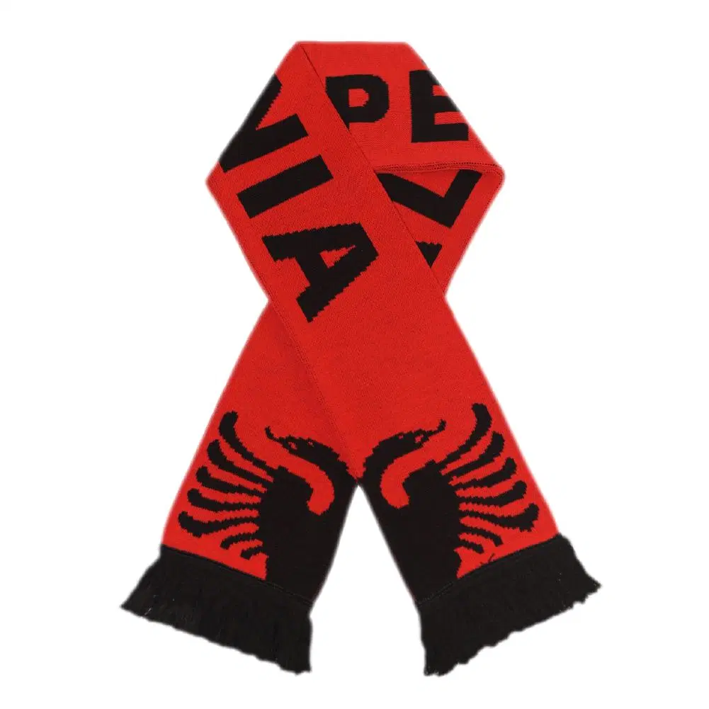 Fashion Knitted Football Fans Printing Silk Long Scarves with Embroidery Satin Polyester