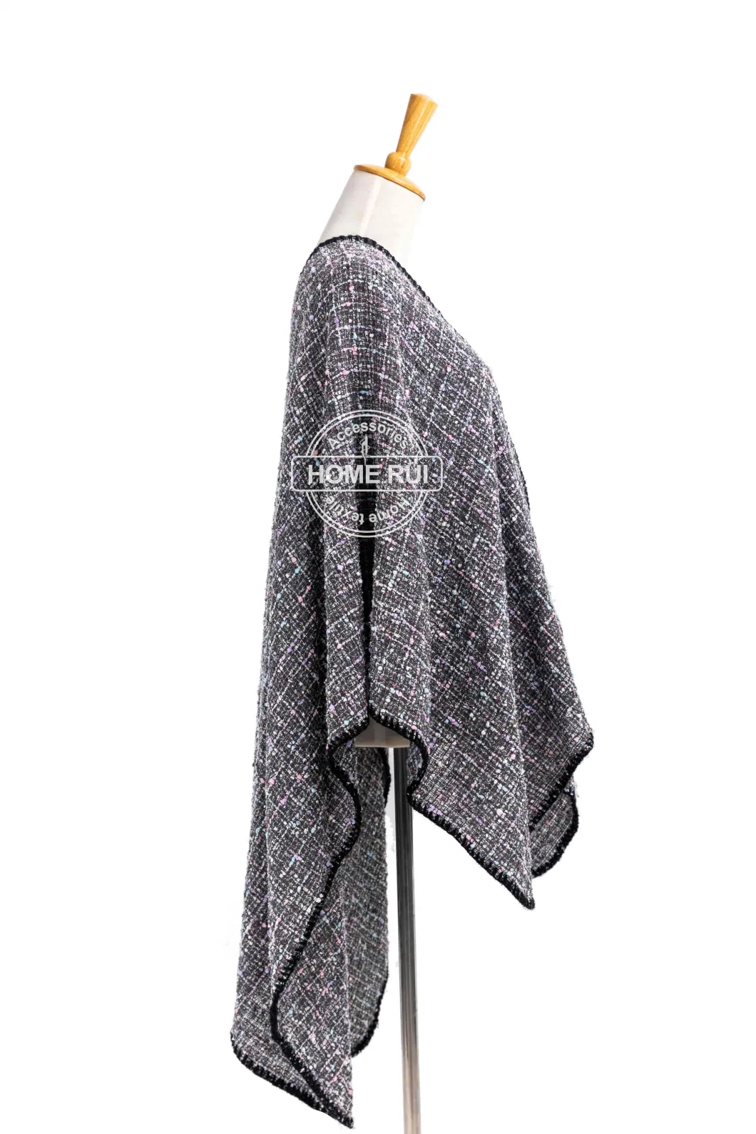 Home Rui Maufacturer Outerwear Spring Autumn Woman Apparel Accessory Boucle Cashmere Feel Tassel Wraps Small Grids Plaid Checks Cardigan Oversize Cloak Cape