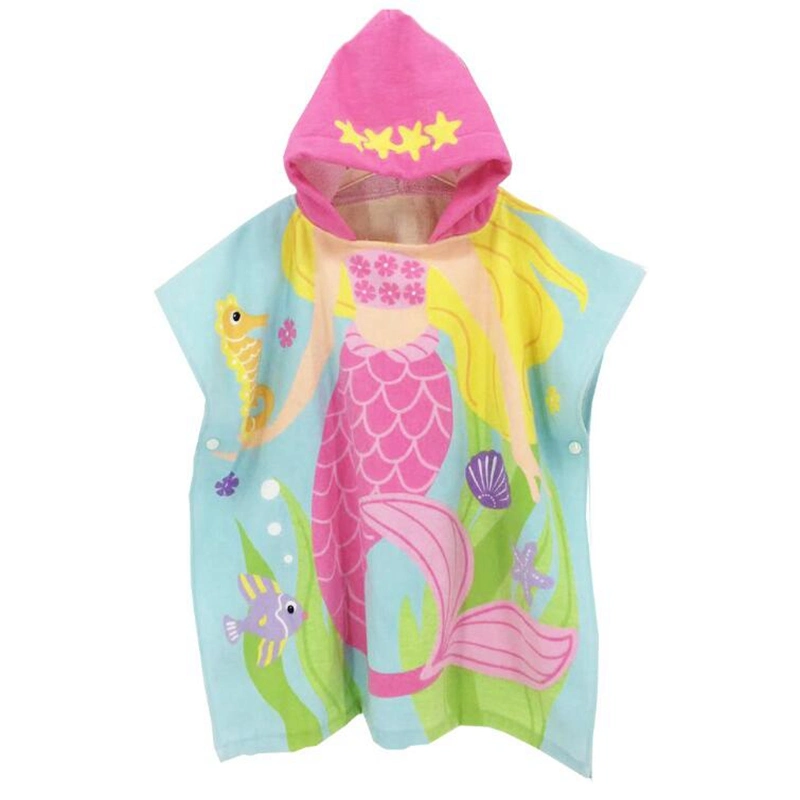 Factory OEM 100% Cotton Kids Beach Hooded Towel / Kids Beach Poncho