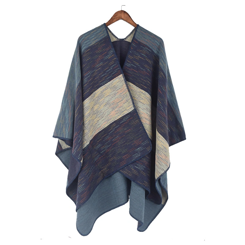 OEM Big Stripe Acrylic Poncho Shawl Woven Casual Simple Stripe Women Shawl