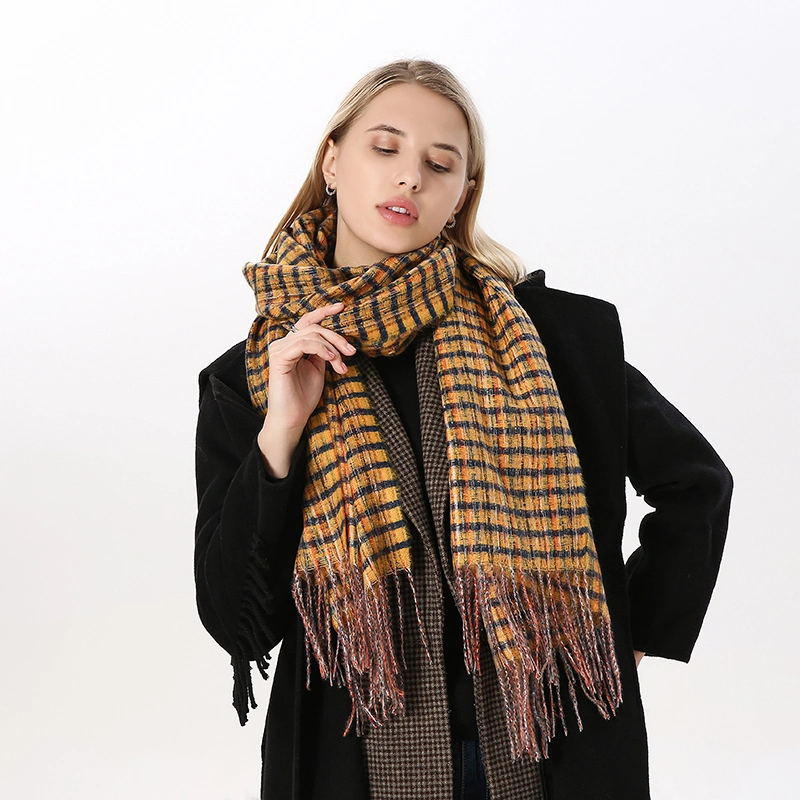 Trendy Winter Warm Plaid Long Scarf with Tassel