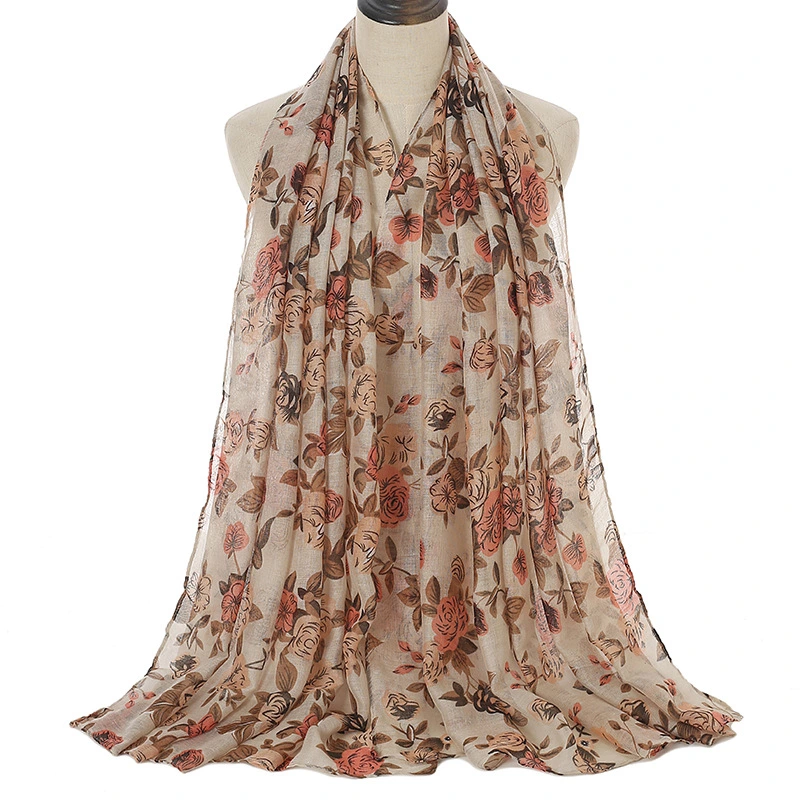 New Style Floral Print Bali Yarn Beach Towel Travel Sun Shawl Polyester Cotton Long Soft Lady Scarf