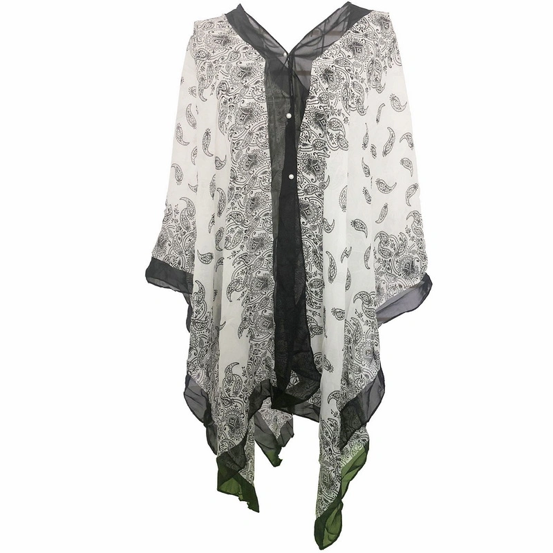 Fashion Beach Light Chiffon Cardigans Poncho with Pearl Button