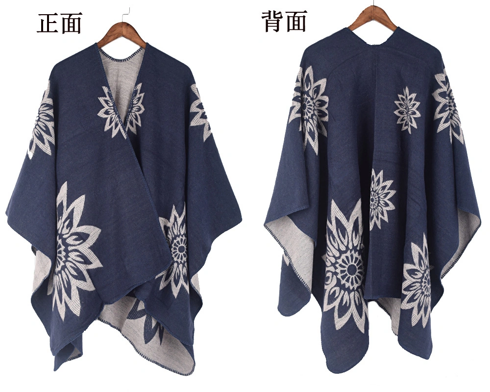 Fashion Ladies Double-Side Jacquard Blanket Scarf Warm Cape Cloak Coat Women Shawl