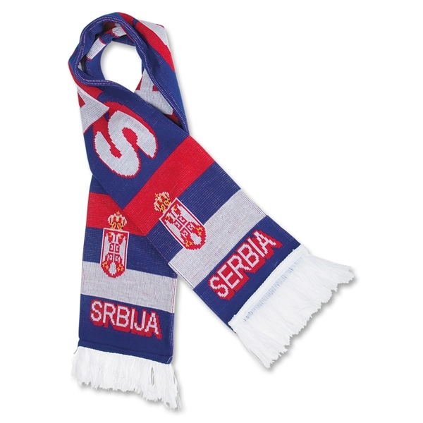 Fashion Knitted Football Fans Printing Silk Long Scarves with Embroidery Satin Polyester