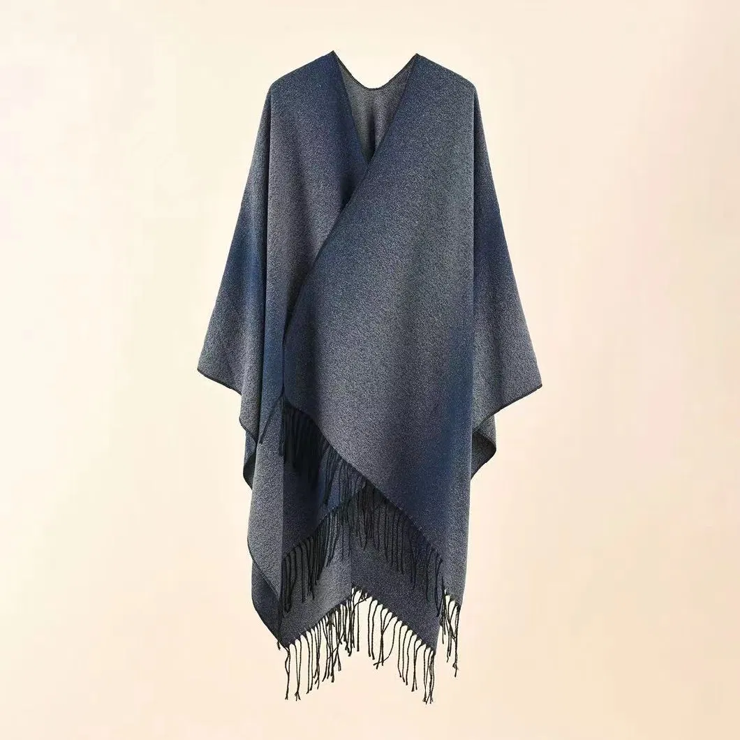 New Gradient Poncho Women Woven Ponchos and Capes Winter Cashmere Shawl/Kimono