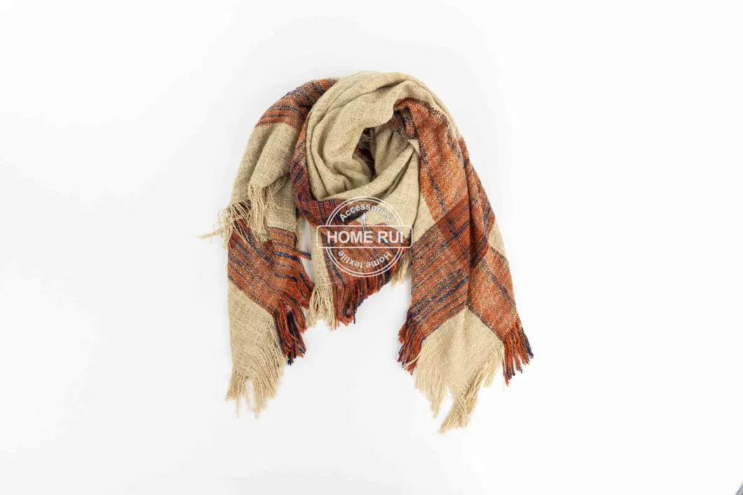 Wholesaler Outerwear Apparel Accessory Women Spring Winter Camel Long Fringe Checks Grid Tartan Warm Pashmina Windowpane Beach Headwear Blanket Scarf Shawl