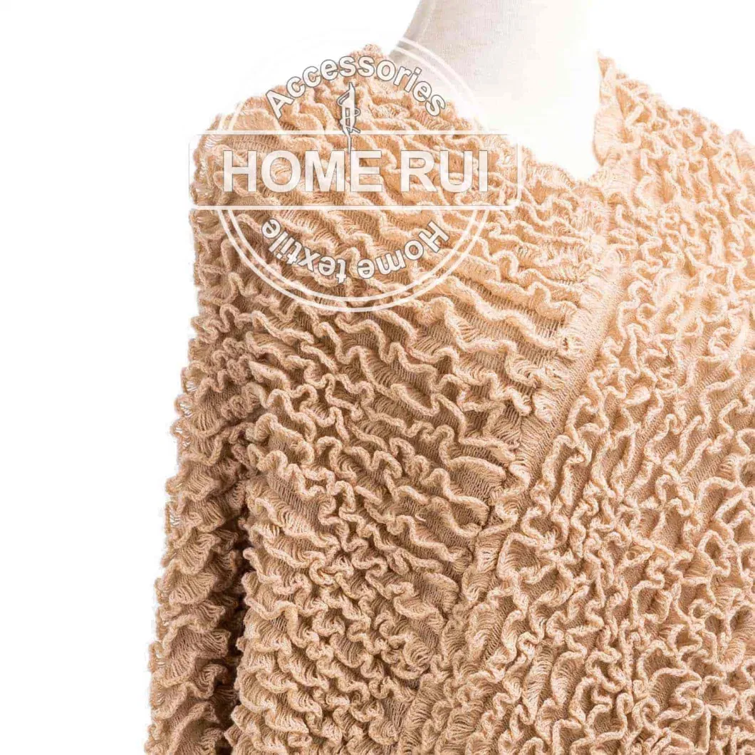 Spring Autumn Woman Lady Warm Fashion Warp Knitting Fabric Beige Camel Colour Pullover Oversize Wraps Ruffled Shawl Poncho