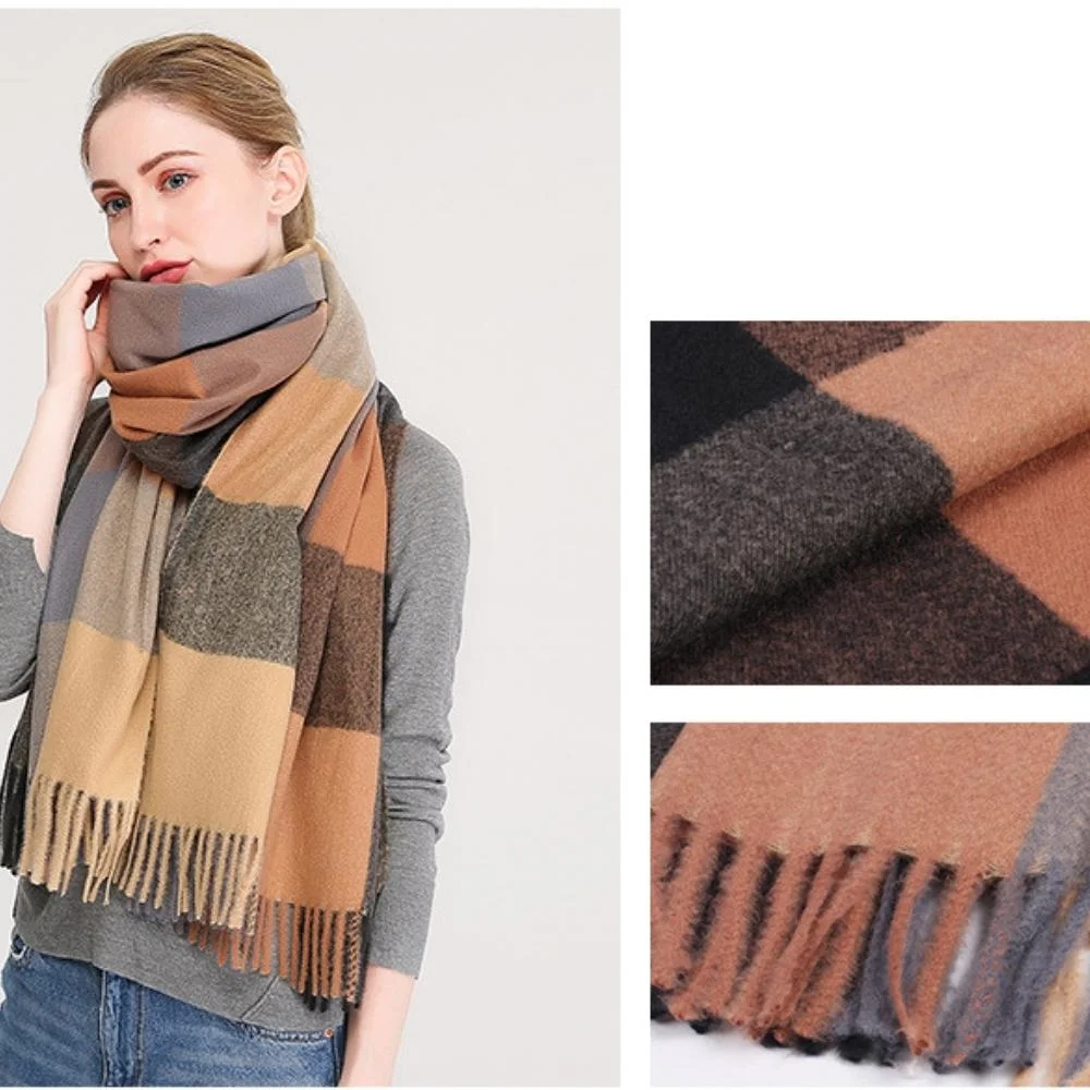 Women Scarf Warm Long Shawl Wraps Wool Large Scarf Long Plaid Shawls Wraps Big Grid Wyz19977