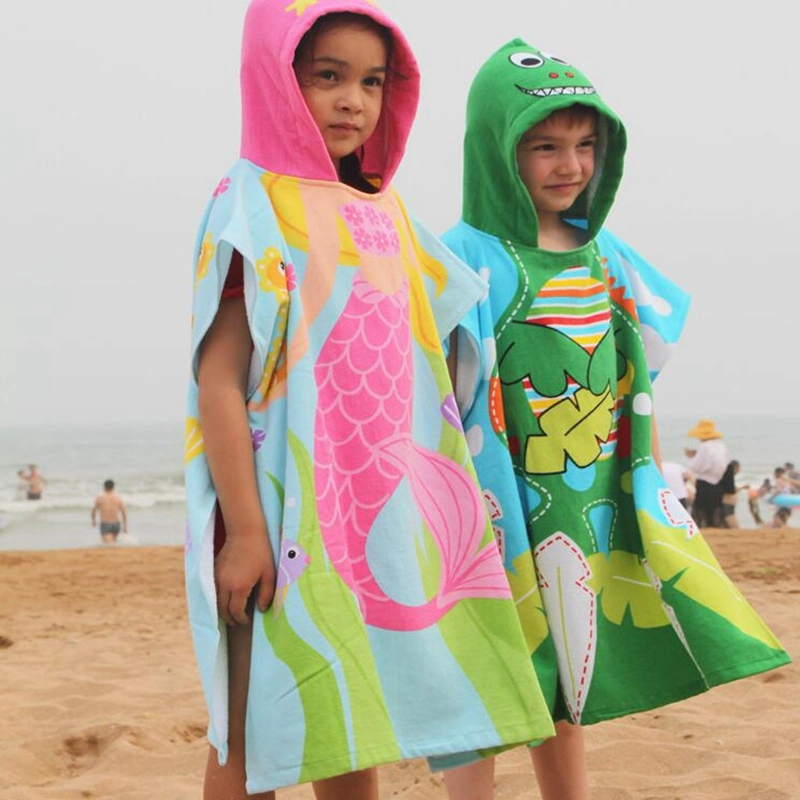 Factory OEM 100% Cotton Kids Beach Hooded Towel / Kids Beach Poncho