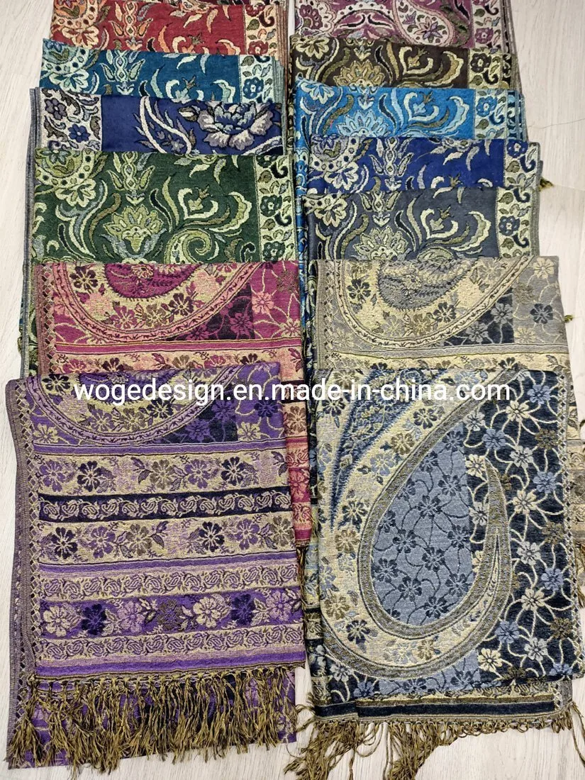 Yiwu Woge Manufacturer Mujeres Soft High Quality Nice Scarf Tippet Muffler Jacquard Paisley Floral Polyester Supplier Pashmina