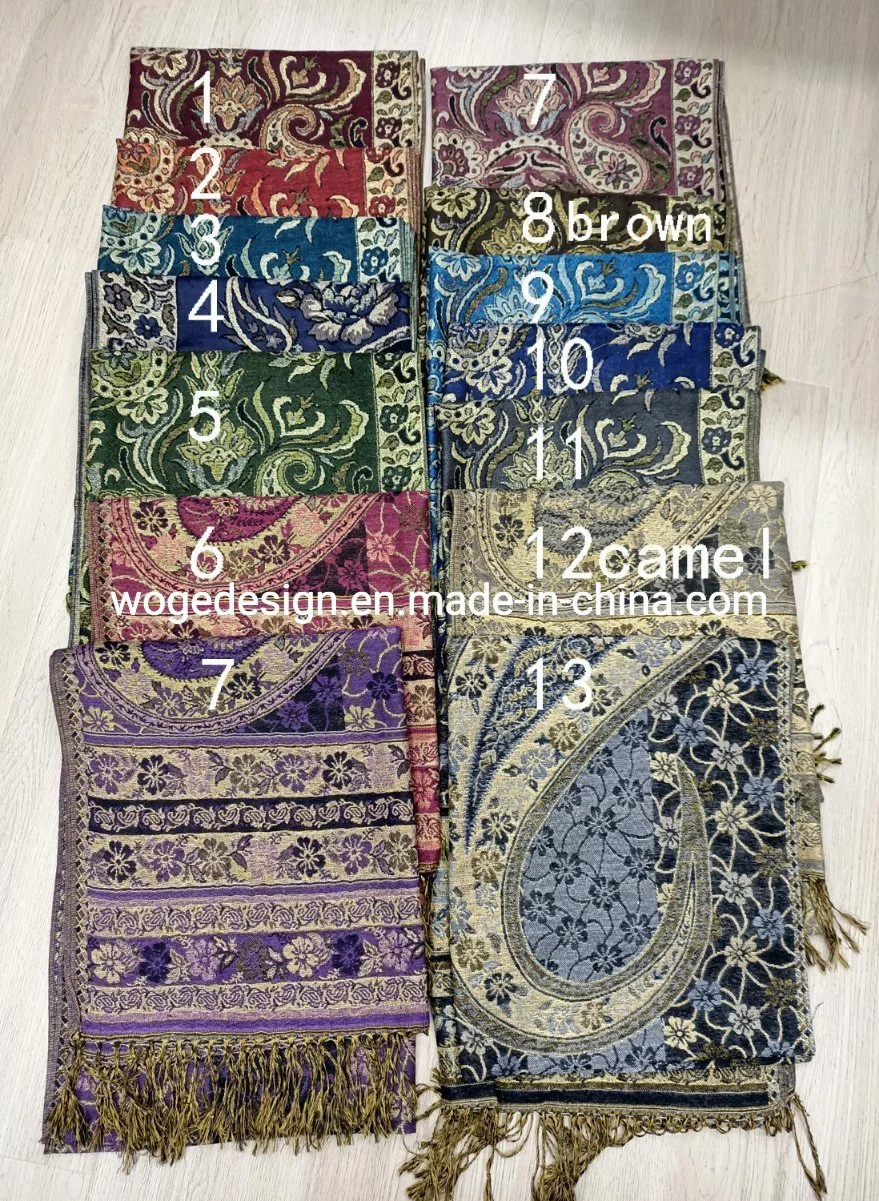 Yiwu Woge Manufacturer Mujeres Soft High Quality Nice Scarf Tippet Muffler Jacquard Paisley Floral Polyester Supplier Pashmina