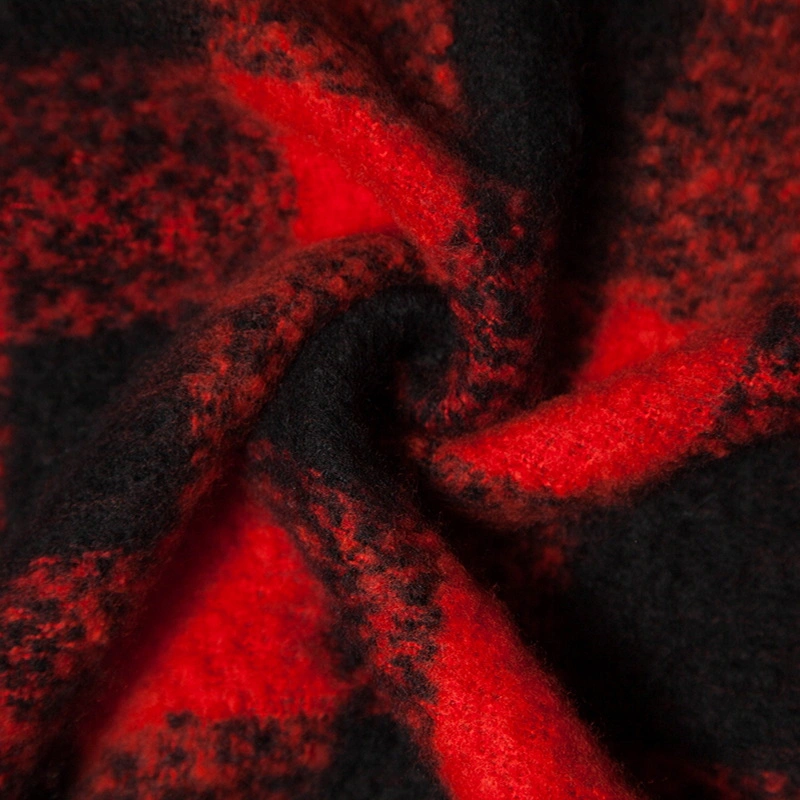 Stylish Thick Tartan Red and Black Plaid Poncho Wrap Shawl for Women