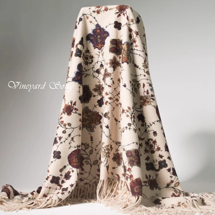 Lady Shawl Italy Style Thickened Vintage Vine Leopard Oversized Cashmere Scarf
